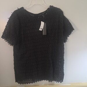 Banana Republic Lace Crochet Short Sleeve Dress Top Black Womens Size XL NWT